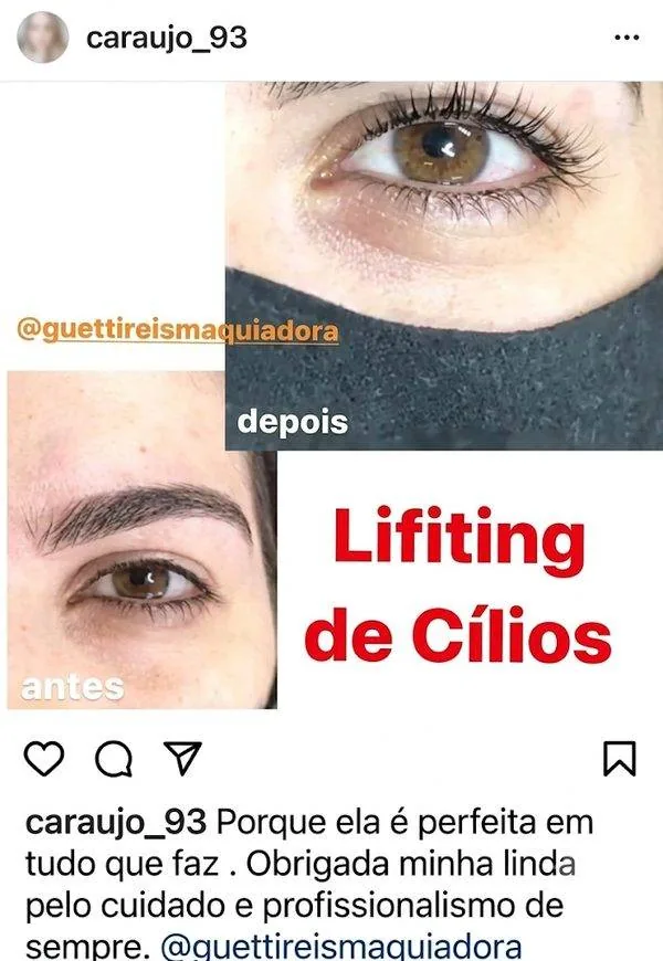 Depoimento de cliente sobre lifting de cílios feito por Guetti Reis