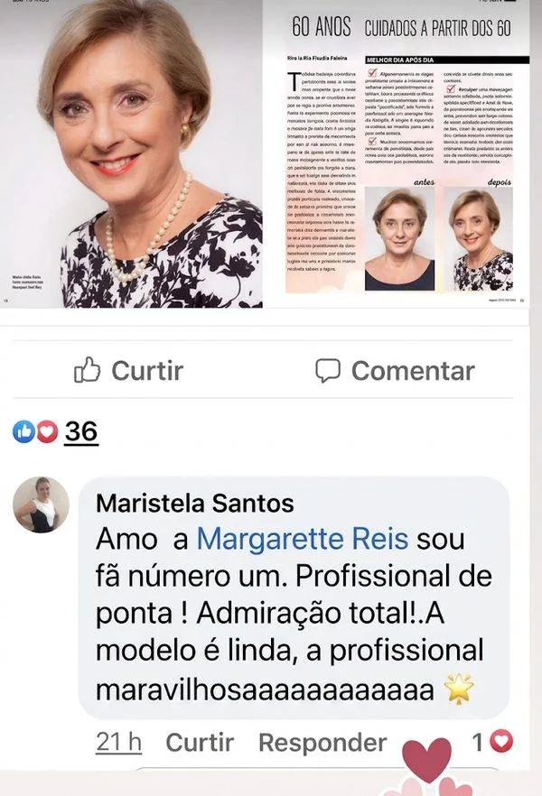 Matéria de revista sobre beleza 50+ com trabalho de Guetti Reis